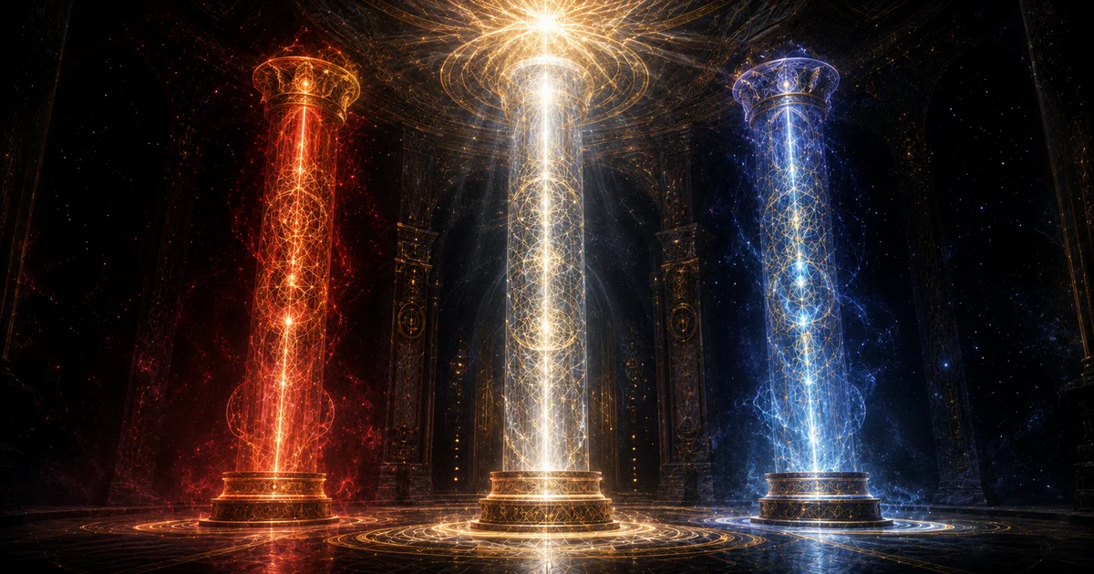 Three pillars of the Kabbalistic Tree of Life: Pillar of Mercy on the right, Pillar of Severity on the left, and Pillar of Balance in the center